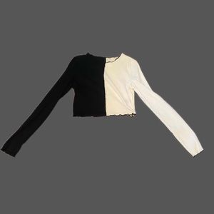 Half White & Half Black Long Sleeve SHEIN Top